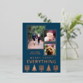 Interfaith 3 Photo Simple Modern Navy Rose Gold 箔シーズンポストカード (立ち正面)