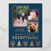 Interfaith 3 Photo Simple Modern Navy Rose Gold 箔シーズンポストカード (正面)