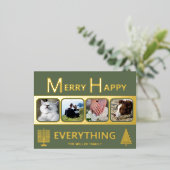 Interfaith 4 Photo Simple Modern Green Gold 箔シーズンポストカード (立ち正面)