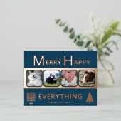 Interfaith 4 Photo Simple Modern Navy Rose Gold 箔シーズンポストカード (立ち正面)