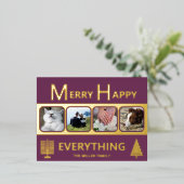 Interfaith 4 Photo Simple Modern Purple Gold 箔シーズンポストカード (立ち正面)