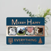 Interfaith 4 Photo Simple Trendy Navy Rose Gold 箔シーズンカード (立ち正面)