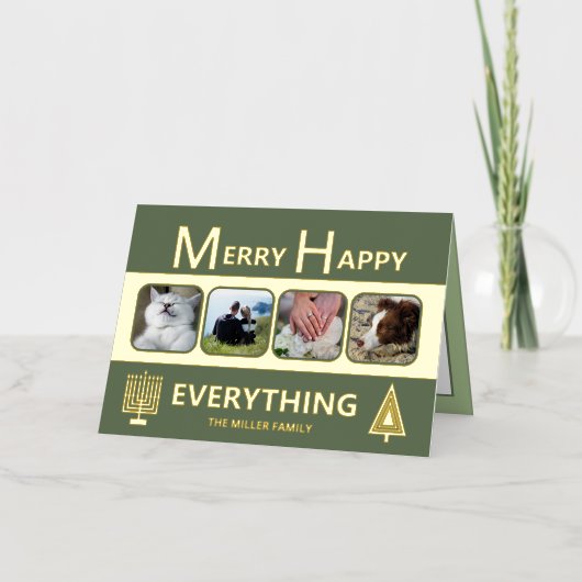 Interfaith 4 Photo Trendy Simple Green Gold 箔シーズンカード (正面)