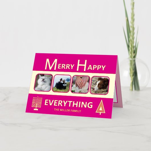 Interfaith 4 Photo Trendy Simple Pink Gold 箔シーズンカード (正面)