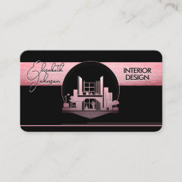 Interior DesignまたはArchitectロゴのブラックとバラ 名刺
