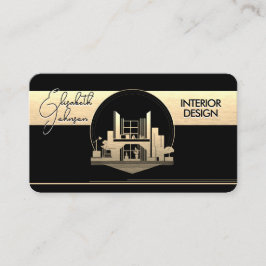 Interior DesignまたはArchitectロゴの黒と金ゴールド 名刺