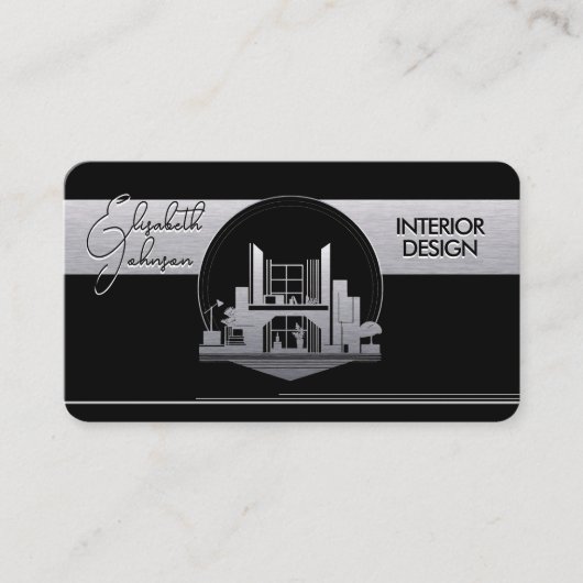Interior DesignまたはArchitect Logo Black and Steel 名刺 (正面)
