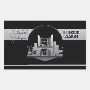 Interior DesignまたはArchitect Logo Black and Steel 長方形シール