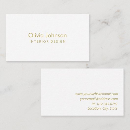 Interior Design Chic Gold White Business Card 名刺 (正面/裏面)
