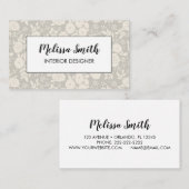 Interior Design Floral Pattern Gray Business Card 名刺 (正面/裏面)