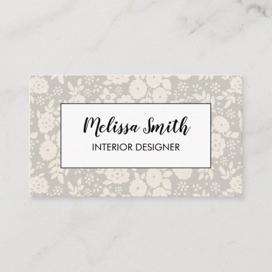 Interior Design Floral Pattern Gray Business Card 名刺 (正面)