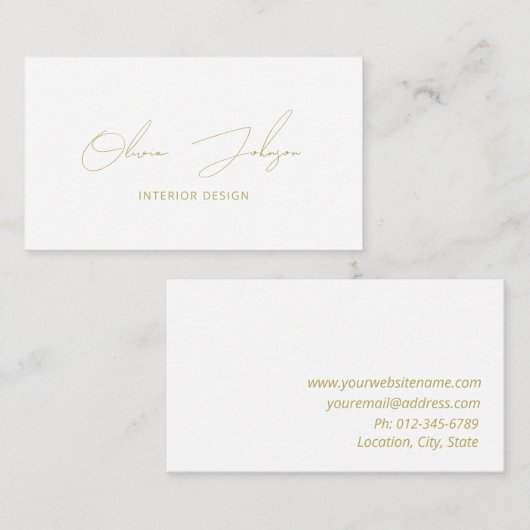 Interior Design Gold White Business Card 名刺 (正面/裏面)