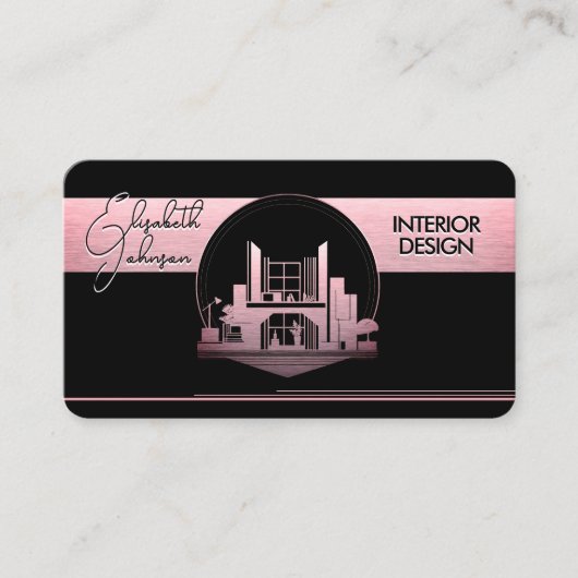 Interior Design or Architect Logo Black and Rose 名刺 (正面)