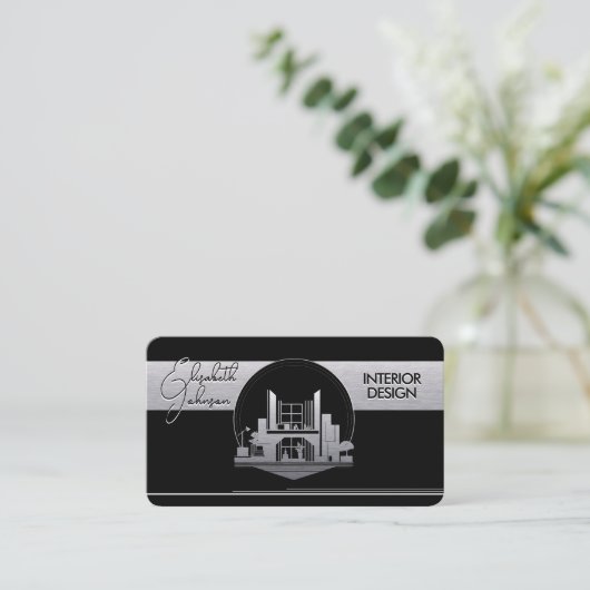 Interior Design or Architect Logo Black and Steel 名刺 (スタンド正面)