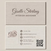Interior Designer Beige Linen Elegant QR Code 名刺