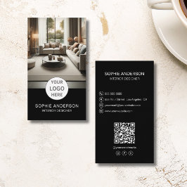 Interior Designer Logo Photo QR Social Media Black 名刺