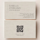 Interior Designer Luxury Neutral Linen QR Code 名刺