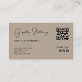 Interior Designer Neutral Taupe Script QR Code 名刺 (裏面)