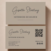 Interior Designer Neutral Taupe Script QR Code 名刺