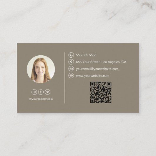 Interior Designer Script Name Photo QR Taupe 名刺 (裏面)