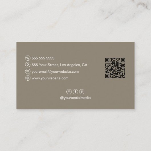 Interior Designer Script Name Photo QR Taupe 名刺 (裏面)