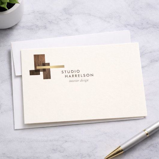 Interior Designer Wood Gold Logo Ivory Notecard ノートカード