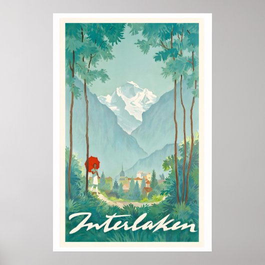 Interlaken Switzerland Vintage Travel Poster ポスター (正面)