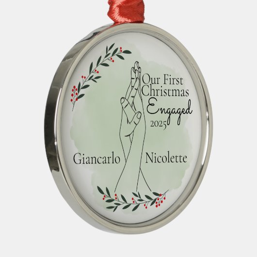 Interlocking Hands First Christmas Engaged メタルオーナメント (右)