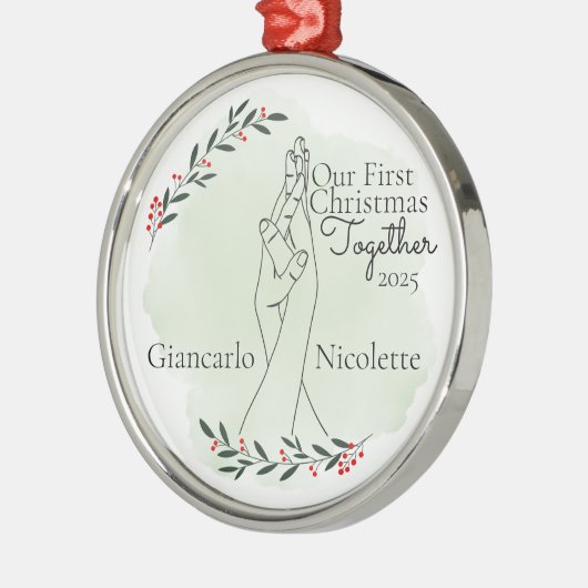 Interlocking Hands First Christmas Together メタルオーナメント (左)