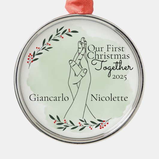Interlocking Hands First Christmas Together メタルオーナメント (正面)