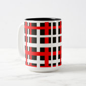 Interlocking Stripes Black White Red ツートーンマグカップ (正面左)