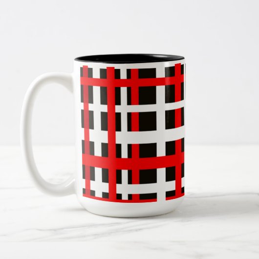 Interlocking Stripes Black White Red ツートーンマグカップ (左)
