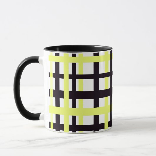 Interlocking Stripes Black White Yellow マグカップ (左)