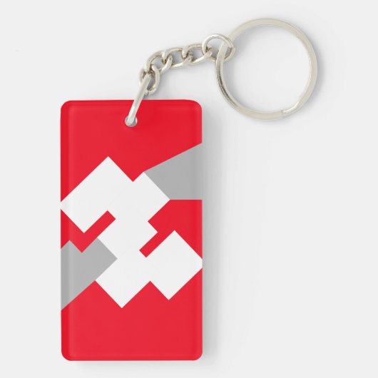 Interlocking White Squares on a Red Background キーホルダー (裏面)