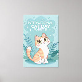 International Cat Day Cute Whimsical Cat Art キャンバスプリント