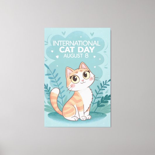 International Cat Day Cute Whimsical Cat Art キャンバスプリント (正面)