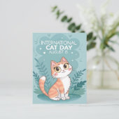 International Cat Day Cute Whimsical Cat Art シーズンポストカード (スタンド正面)