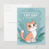 International Cat Day Cute Whimsical Cat Art シーズンポストカード (正面/裏面)