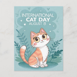 International Cat Day Cute Whimsical Cat Art シーズンポストカード