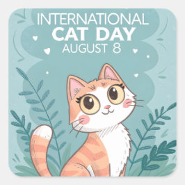 International Cat Day Cute Whimsical Cat Art スクエアシール
