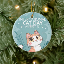 International Cat Day Cute Whimsical Cat Art セラミックオーナメント