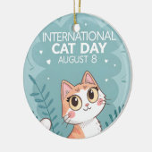 International Cat Day Cute Whimsical Cat Art セラミックオーナメント (左)