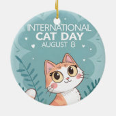 International Cat Day Cute Whimsical Cat Art セラミックオーナメント (裏面)