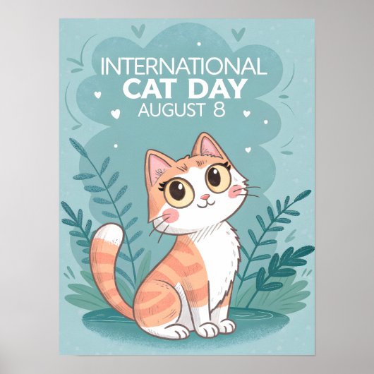 International Cat Day Cute Whimsical Cat Art ポスター (正面)