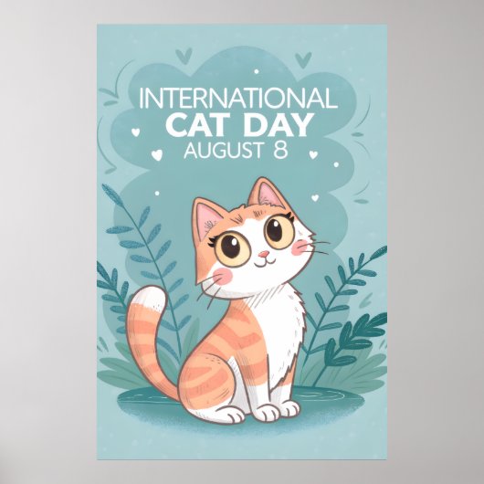 International Cat Day Cute Whimsical Cat Art ポスター (正面)