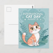 International Cat Day Cute Whimsical Cat Art ポストカード (正面/裏面)
