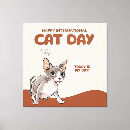 International Cat Day Sphynx Celebration Art キャンバスプリント (正面)
