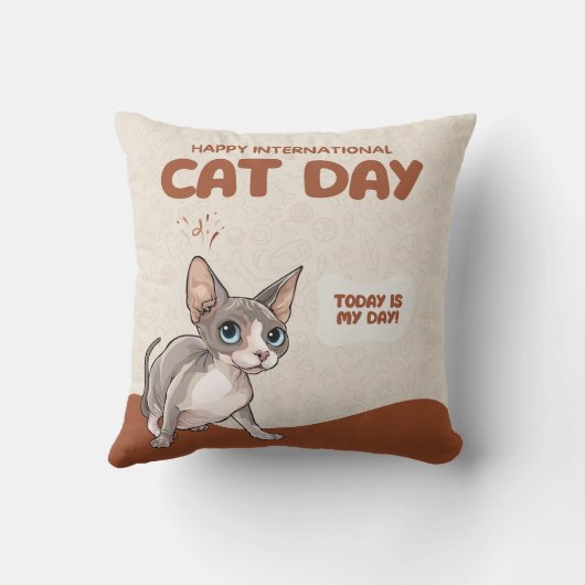 International Cat Day Sphynx Celebration Art クッション (裏面)