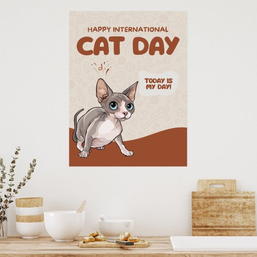 International Cat Day Sphynx Celebration Art ポスター (キッチン)