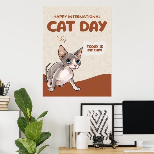 International Cat Day Sphynx Celebration Art ポスター (ホームオフィス)